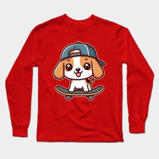 Kawaii Beagle Puppy On Skateboard Cute Skater Dog Lover Long Sleeve T-Shirt